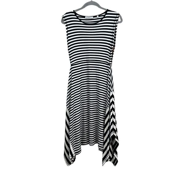 Patrizia Luca Stripe Midi Dress Stretch Striped Asymmetric‎ Hem Sleeveless Sz S - Picture 1 of 7